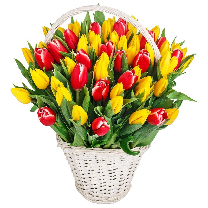 Velký koš plný tulipánů